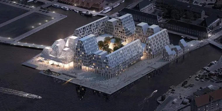 Svævende pyramider, havnebad og promenade: Kæmpe badeland åbner på Papirøen i 2021